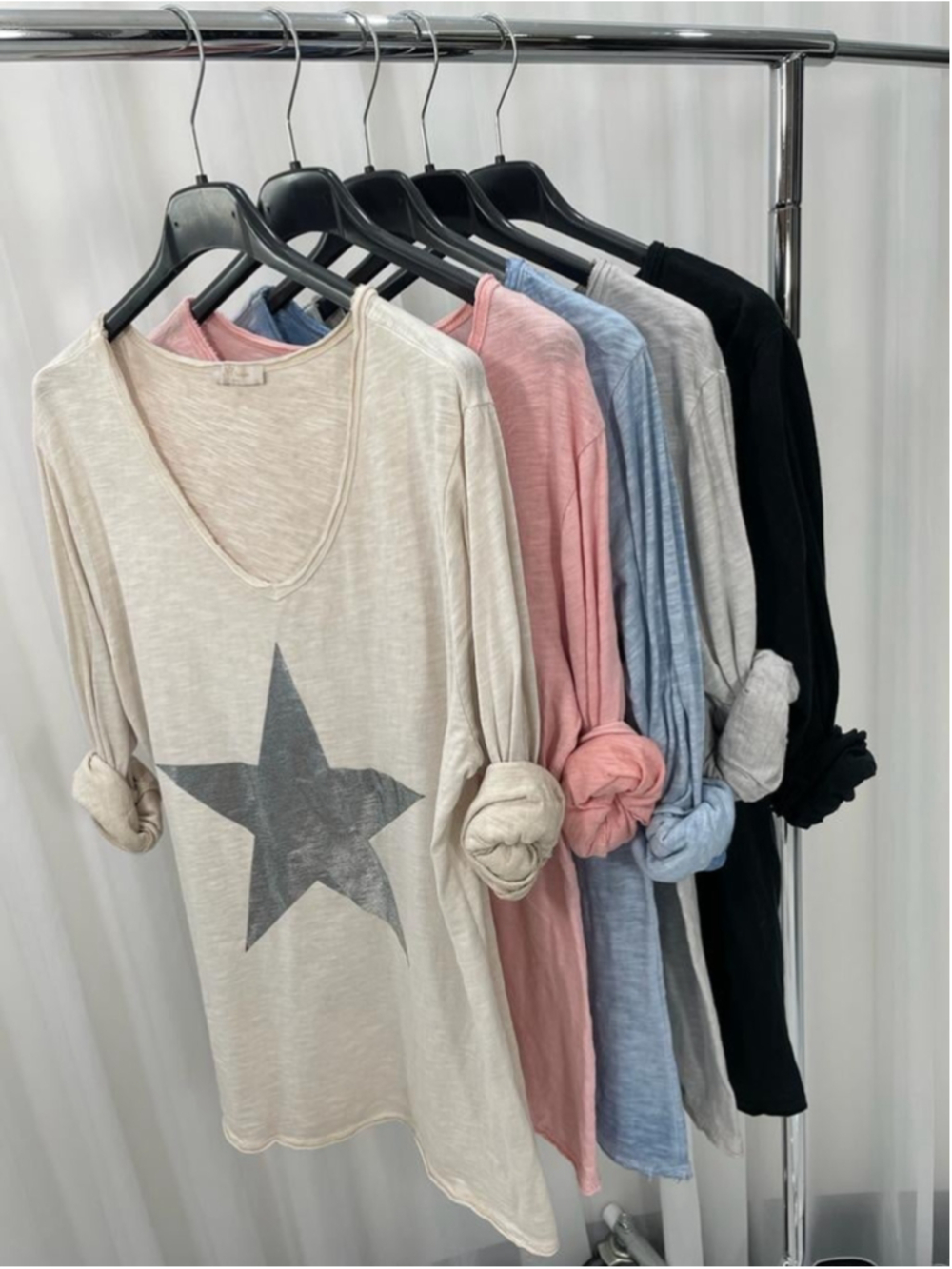 Tee Shirt V Neck long sleeve Star one size - Picture 3 of 3